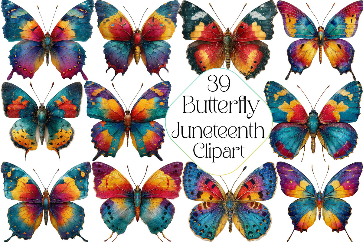 Colorful Butterfly Juneteenth Clipar, an Illustration by DreamPrint404 (Photo 1 of 5)