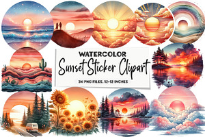 Sunset Sticker Clipart, an Illustration by DreamArtGraphic