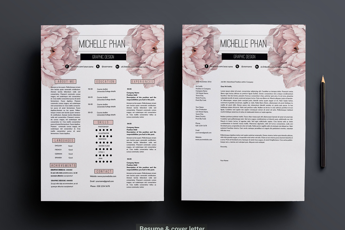 Floral CV template, a Resume Template by Chic templates (Photo 2 of 4)