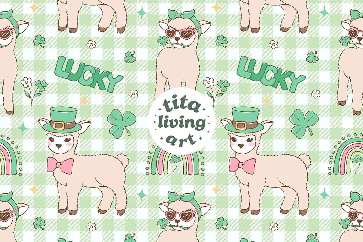 Lucky Lambs Seamless Pattern, a Seasonal Illustration by TitaLivingArt (Photo 1 of 13)