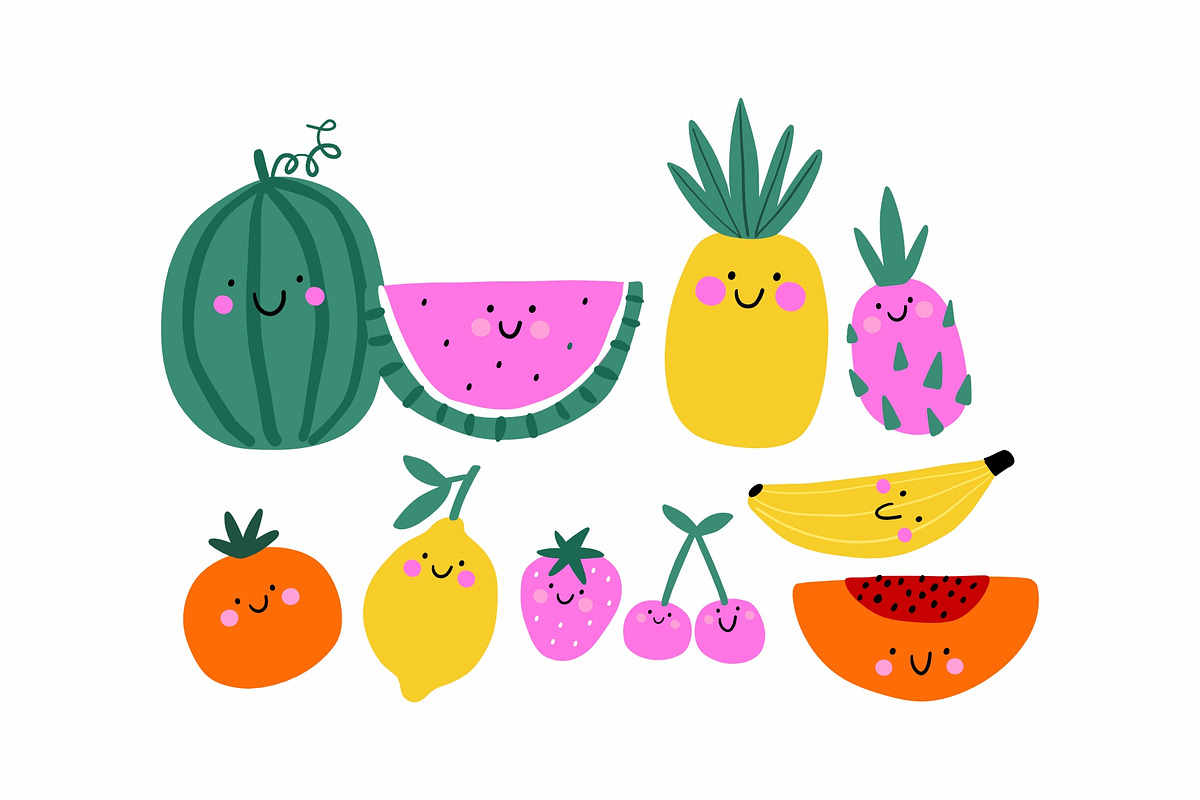 Summer Cute Fruits - vecror clipart, a Food Illustration by Barkova Nadya (Photo 2 of 8)