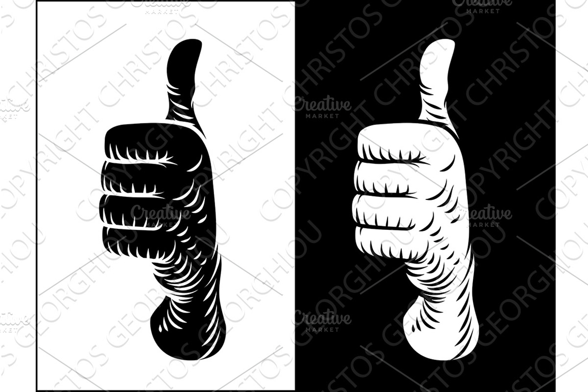 Thumbs Up Hand Woodcut Style, an Object Illustration by Christos Georghiou