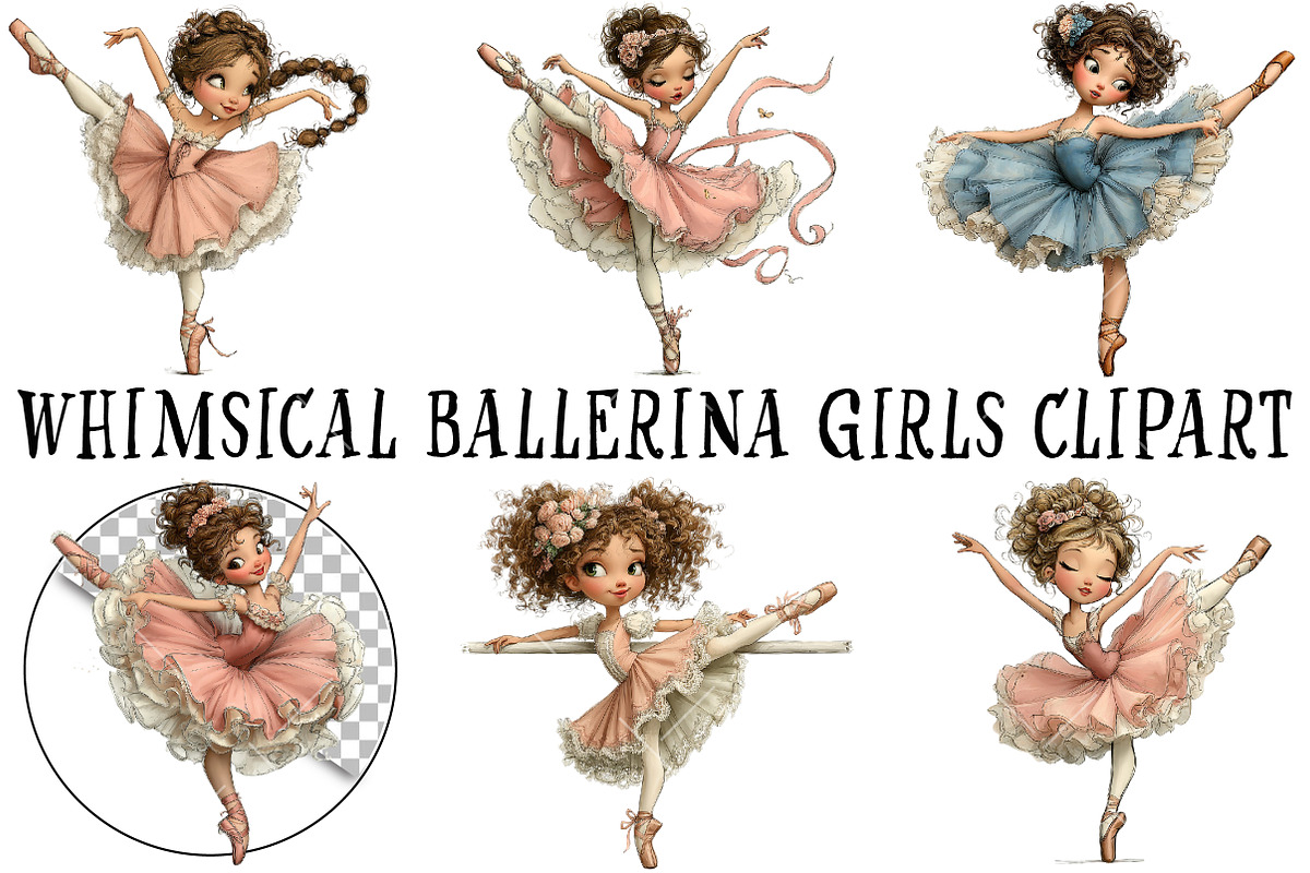 Whimsical Ballerina Girls Clipart, an Illustration by OK Design (Photo 2 of 6)