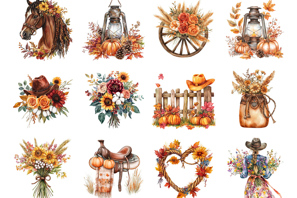 Western Fall Cowgirl Clipart, a Seasonal Illustration by Designking (Photo 2 of 5)