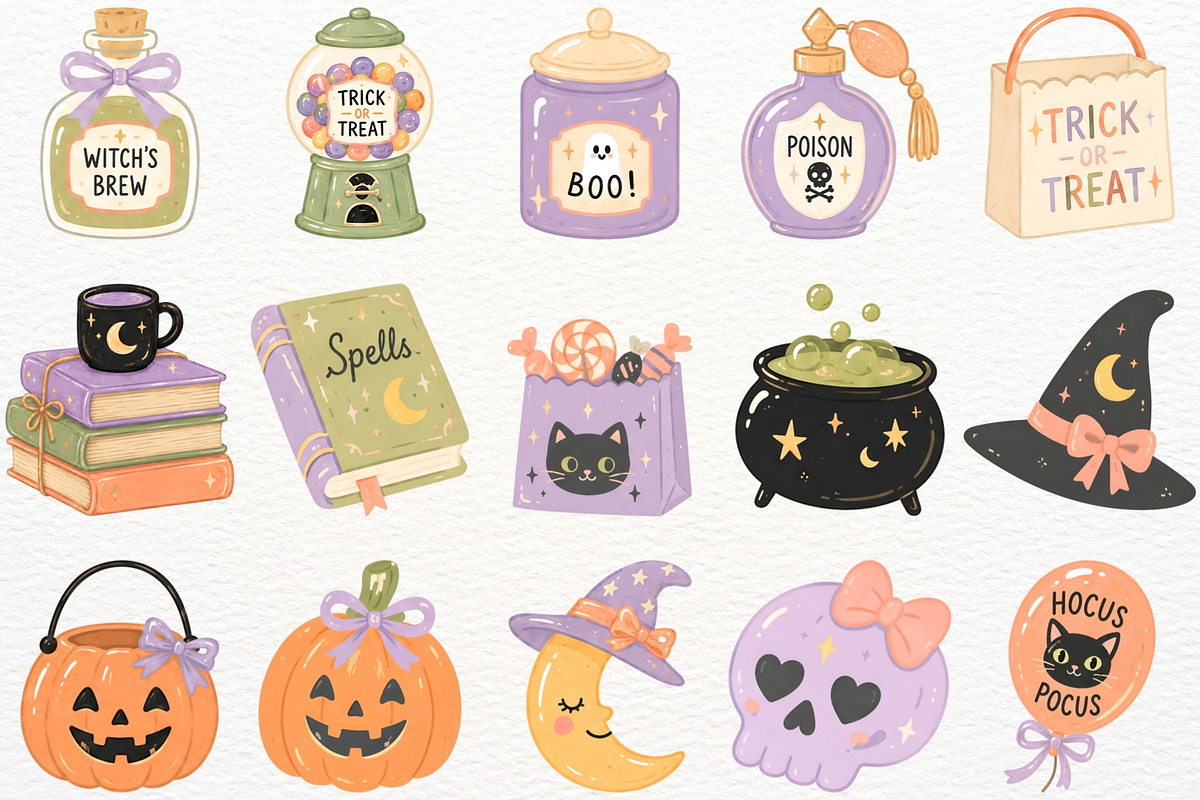 Retro Halloween Clipart Spooky PNG, a Seasonal Illustration by SugarCloudStudioArt (Photo 4 of 6)