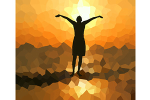 Silhouette of a happy girl at sunset, a Person Illustration by Nenahliadava Design