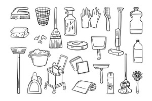 Cleaning service doodle icons, an Object Illustration by Valerie Bodnar