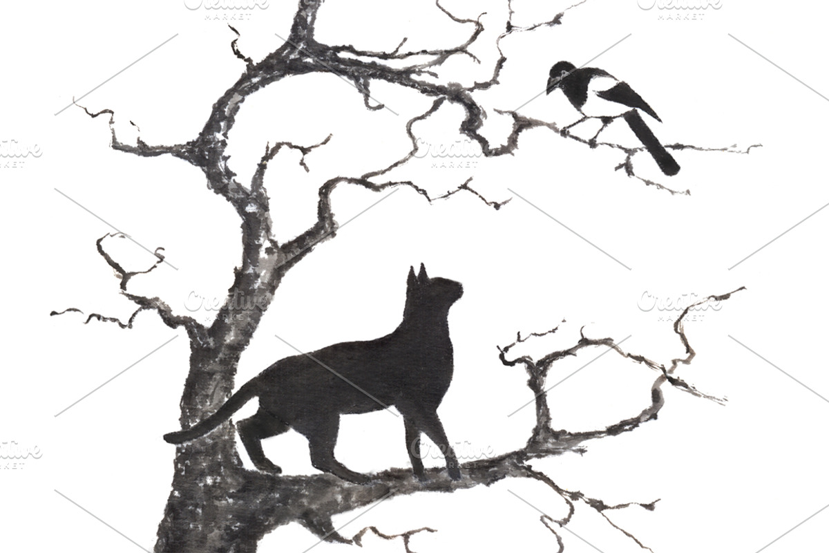 Dangerous conversations ink painting, an Animal Illustration by Quetzal Art (Photo 4 of 4)
