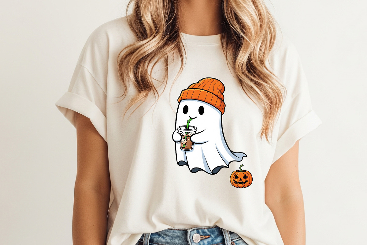Cute Ghost Drinking Coffee Png, an Illustration by Watercolor design (Photo 3 of 3)