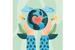 ecology hands lifting earth, an Illustration by studiogstock