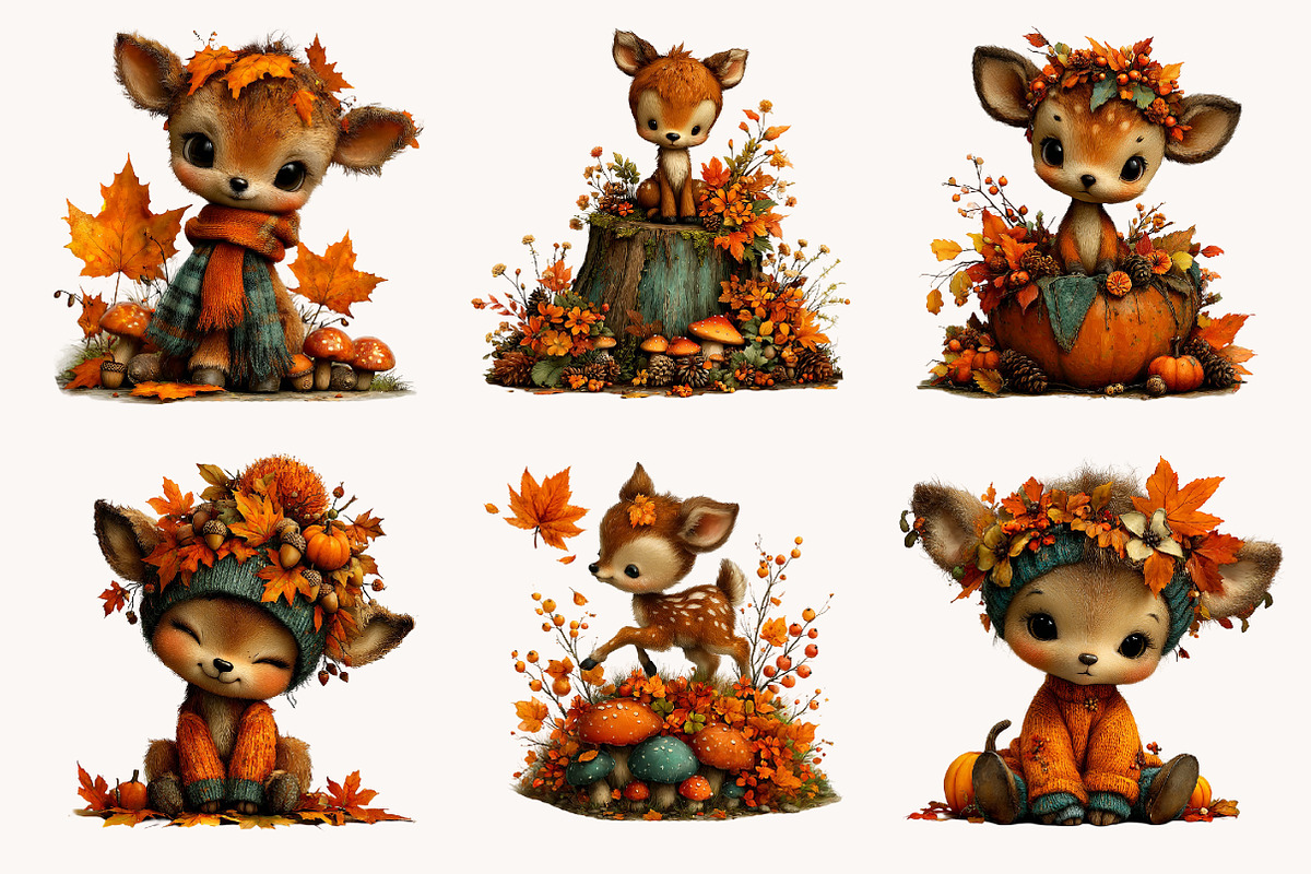 Whimsical Autumn Fall Deer Clipart, a Seasonal Illustration by Designworld (Photo 3 of 9)