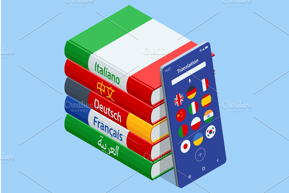 Isometric illustration of language, an Education Illustration by Golden Sikorka
