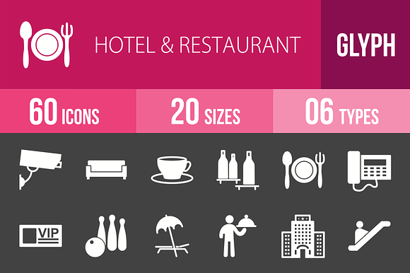 60 Hotel Restaurant Glyph Inverted