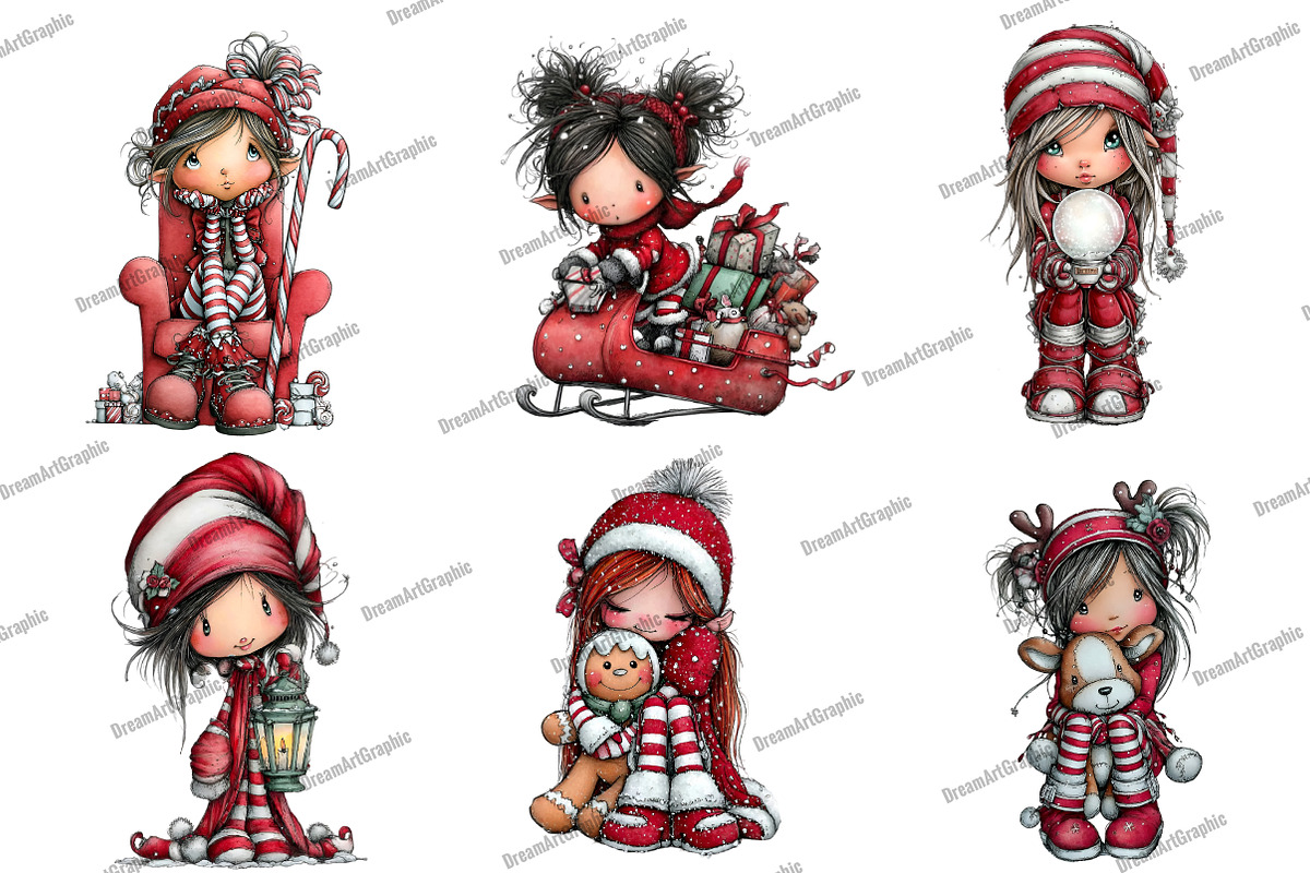 Sweet Christmas Elf Girl Clipart, an Illustration by DreamArtGraphic (Photo 2 of 5)
