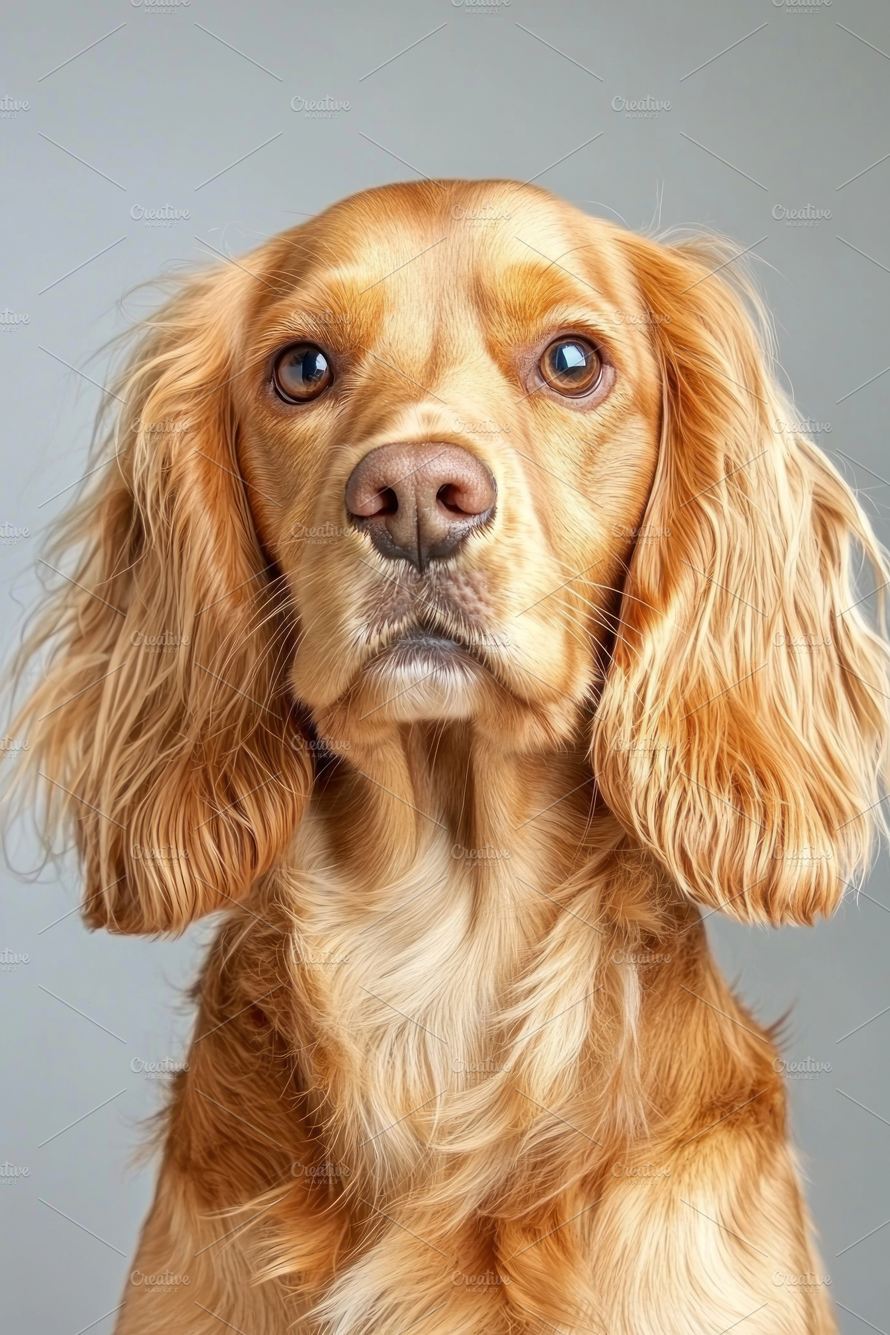 Golden cocker spaniel dog with long wavy ears and shiny coat sta, an Animal Photo by José Manuel Gelpi