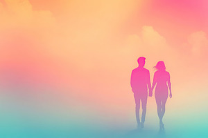 Silhouettes of young couple on pastel colors background. Valenti, an Abstract Photo by AlyaAnd