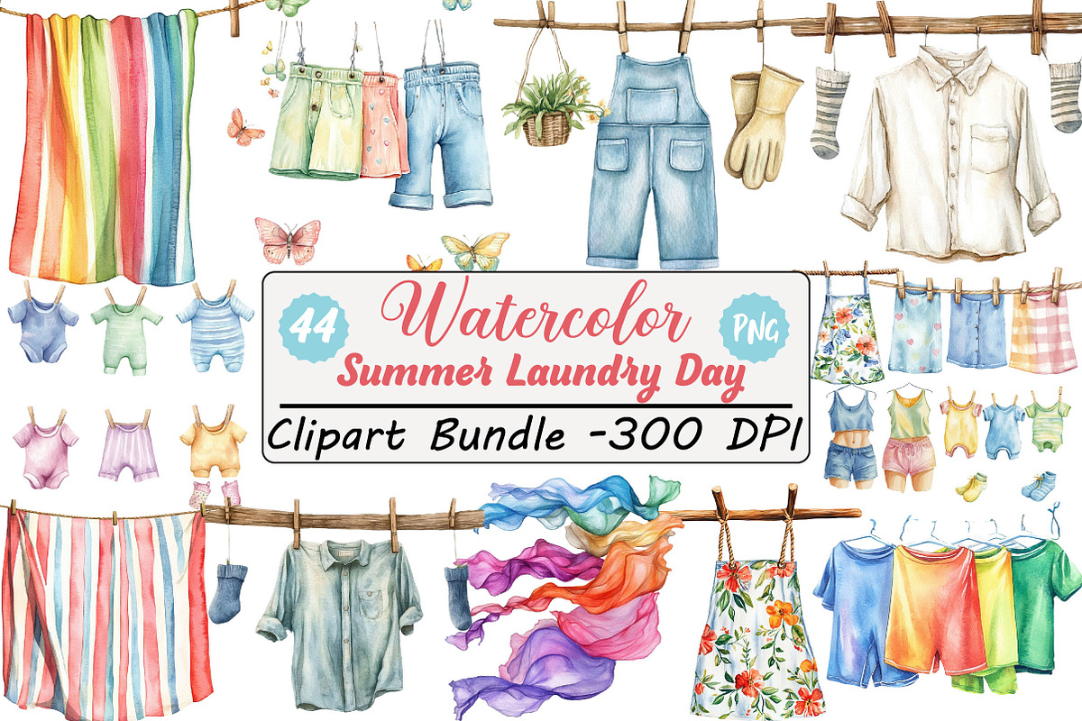 Summer Laundry Day Clipart, an Illustration by DreamCafeArt (Photo 1 of 8)