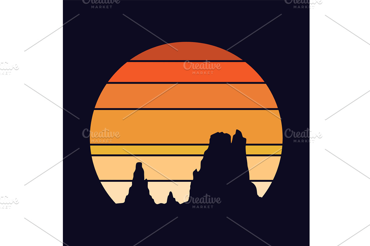 Retro sunset logo in striped, an Illustration by Things for designers