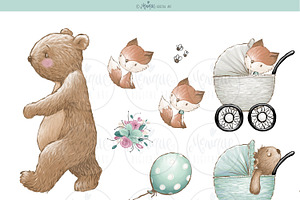 Mom Baby Clipart, Bears Hand Painted