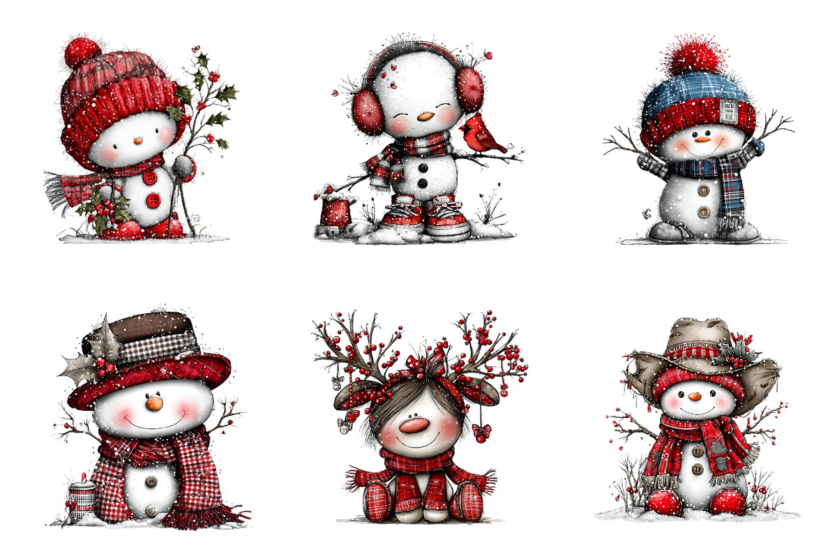 Cute Snowman Clipart Bundle, a Seasonal Illustration by CreationArt (Photo 4 of 5)