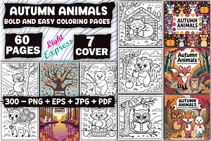 Autumn Animals Coloring Pages, an Illustration by LightExpress