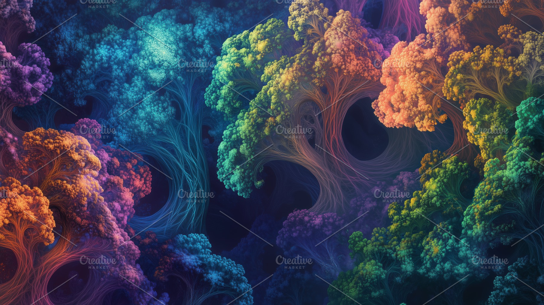 A vibrant abstract representation of trees with swirling branches in a spectrum, a Photo by Textures & Backgrounds