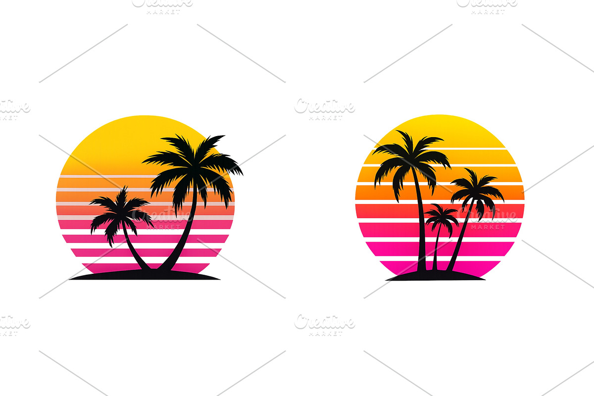 Vibrant tropical sunset with palm, an Illustration by ZinetroN