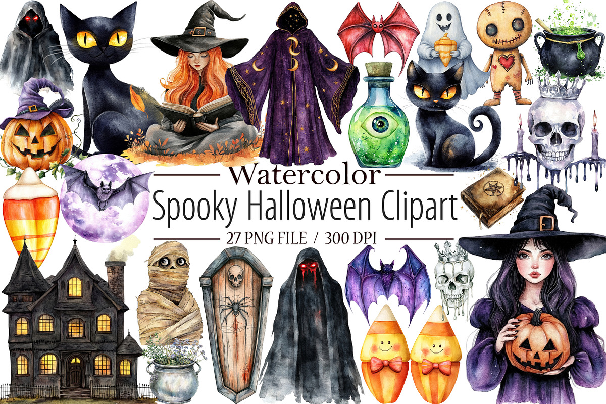 Spooky Halloween Clipart, an Illustration by Libby Wishes (Photo 1 of 6)