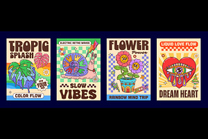 Y2K groovy hippie poster set