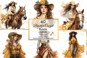 Watercolor Cowgirl Clipart Bundle