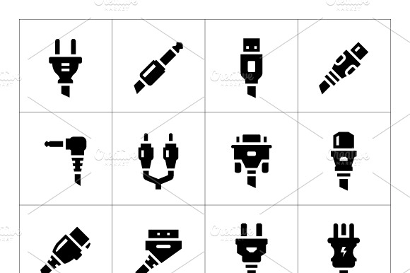 Set Icons Of Plugs And Connectors