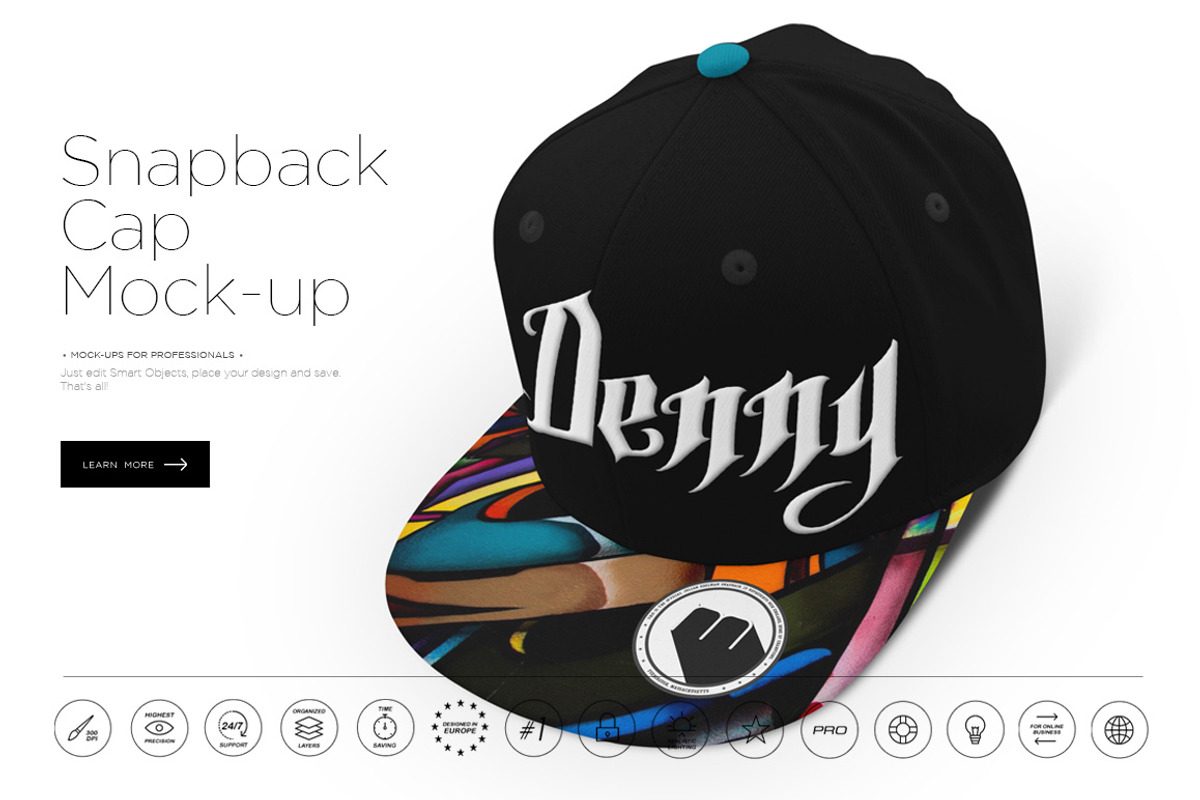 Snapback Cap Mockup, a Product Mockup by Denny's Mock-ups (Photo 1 of 12)