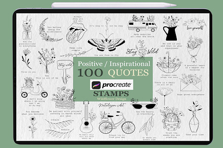 100 Positive Quotes Procreate stamps