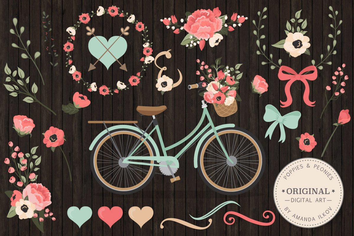 Mint & Coral Floral Bicycle + Extras, an Illustration by Amanda Ilkov (Photo 2 of 5)