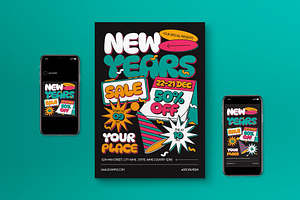 Black Green New Years Eve Flyer Set, a Flyer Template by graphicook