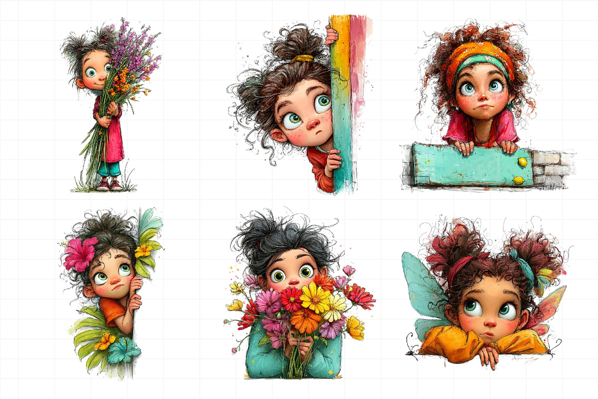 Whimsical Peeking Girl Clipart, an Illustration by Daily.Designs (Photo 5 of 7)