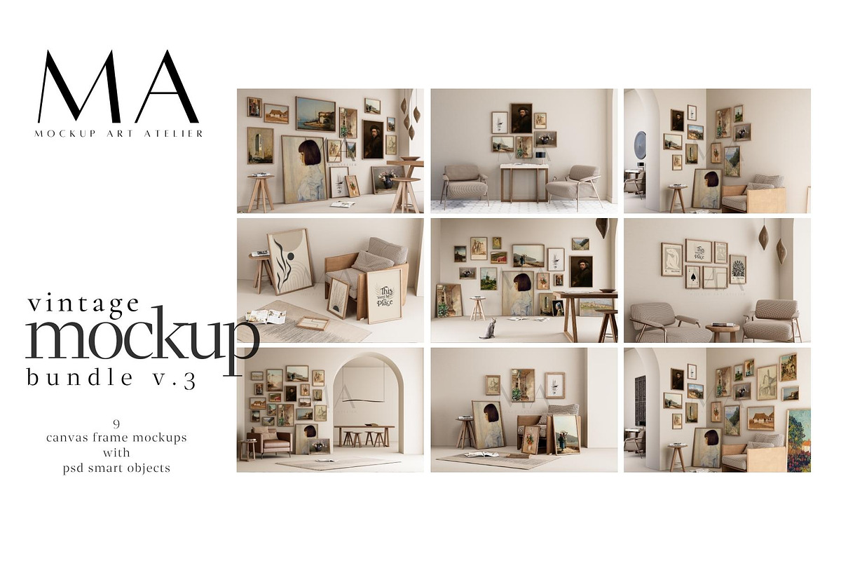 Vintage Frame Mockup Bundle Set of 9, a Household Mockup by Mockup Art Atelier (Photo 1 of 18)