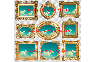 9 Golden Frames Transparent PNG