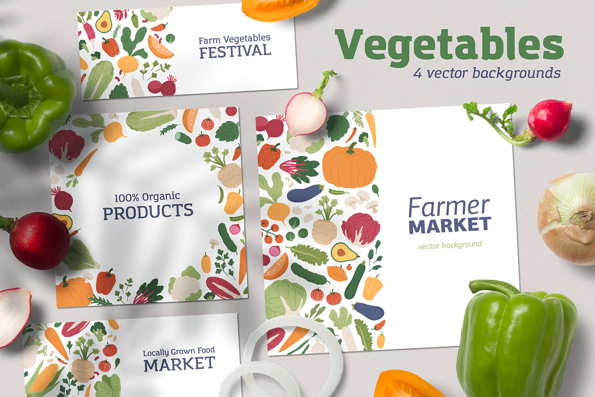 Vegetables background templates set, a Food Illustration by Good Studio (Photo 1 of 6)