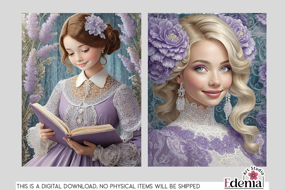 Lavender Female Characters Papers, a Wallpaper Graphic by EdeniaArtStudio (Photo 7 of 7)