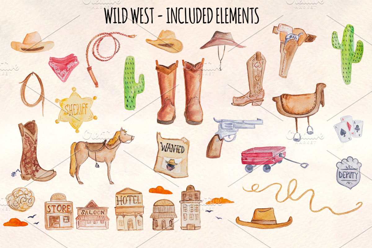 Wild West 33 Cowboy Watercolour Kit, an Illustration by Violet LeBeaux (Photo 2 of 3)