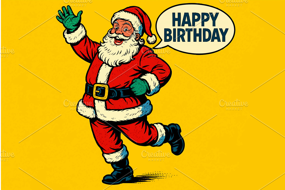 Santa Claus saying happy birthday, an Illustration by AlexArt
