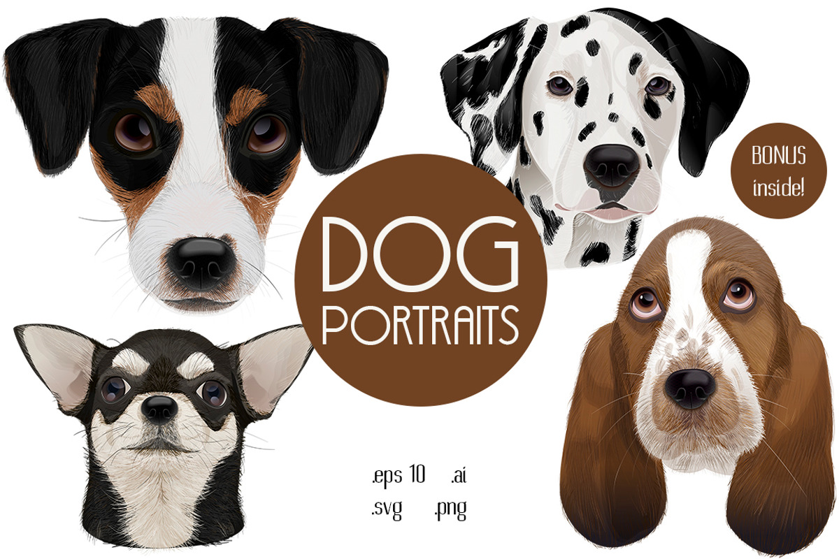 Dog portraits.Vector illustrations., an Illustration by Indie Khisa (Photo 1 of 9)