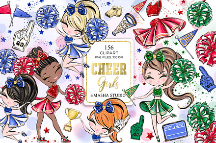 Cheerleader Hand Drawn Clipart, a Sport Illustration by Masha  Studio