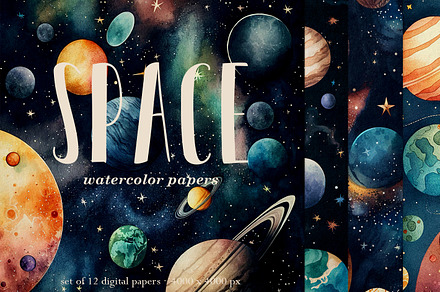 12 Watercolor Planet Backgrounds