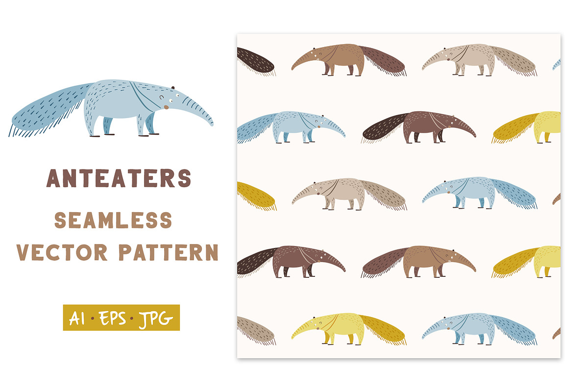 Anteaters seamless vector pattern, a Background Graphic by Marta Munte Designs