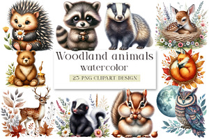 Woodland animals Clipart, a Seasonal Illustration by DreamArtGraphic