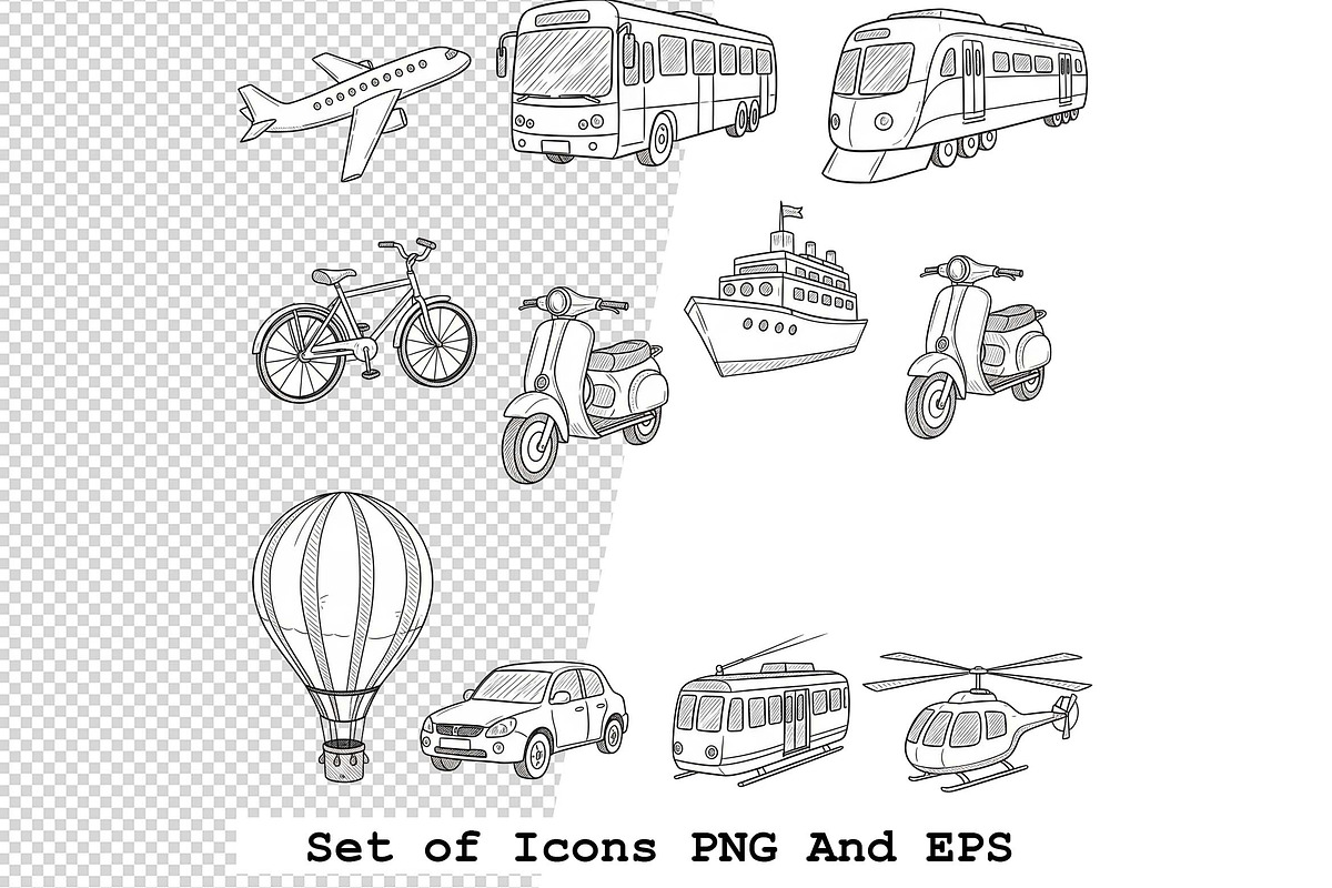 Set of transport icons in hand drawn, an Icon by one-touch