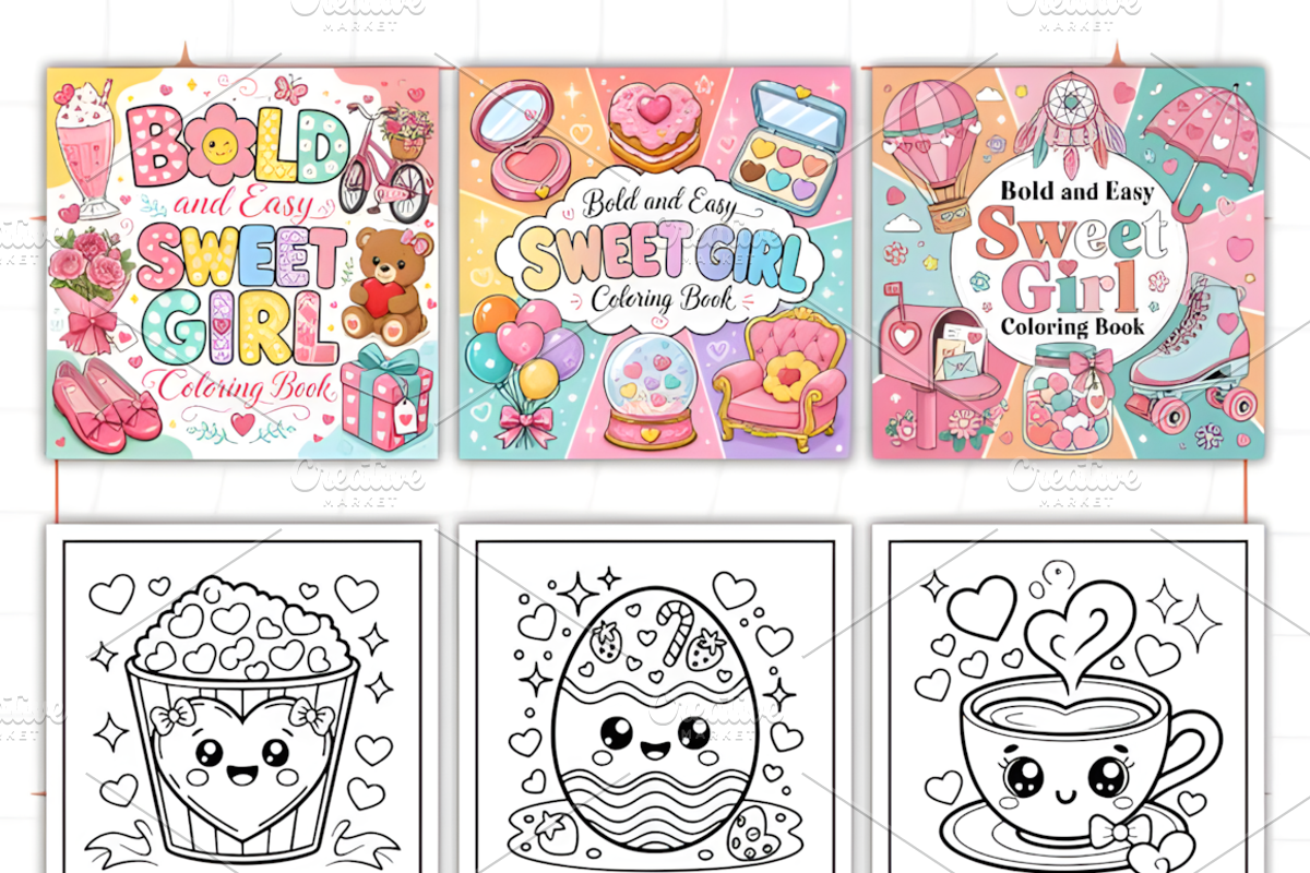 Sweet Girl Coloring Pages Bold &Easy, a Decorative Illustration by Design Station (Photo 2 of 3)