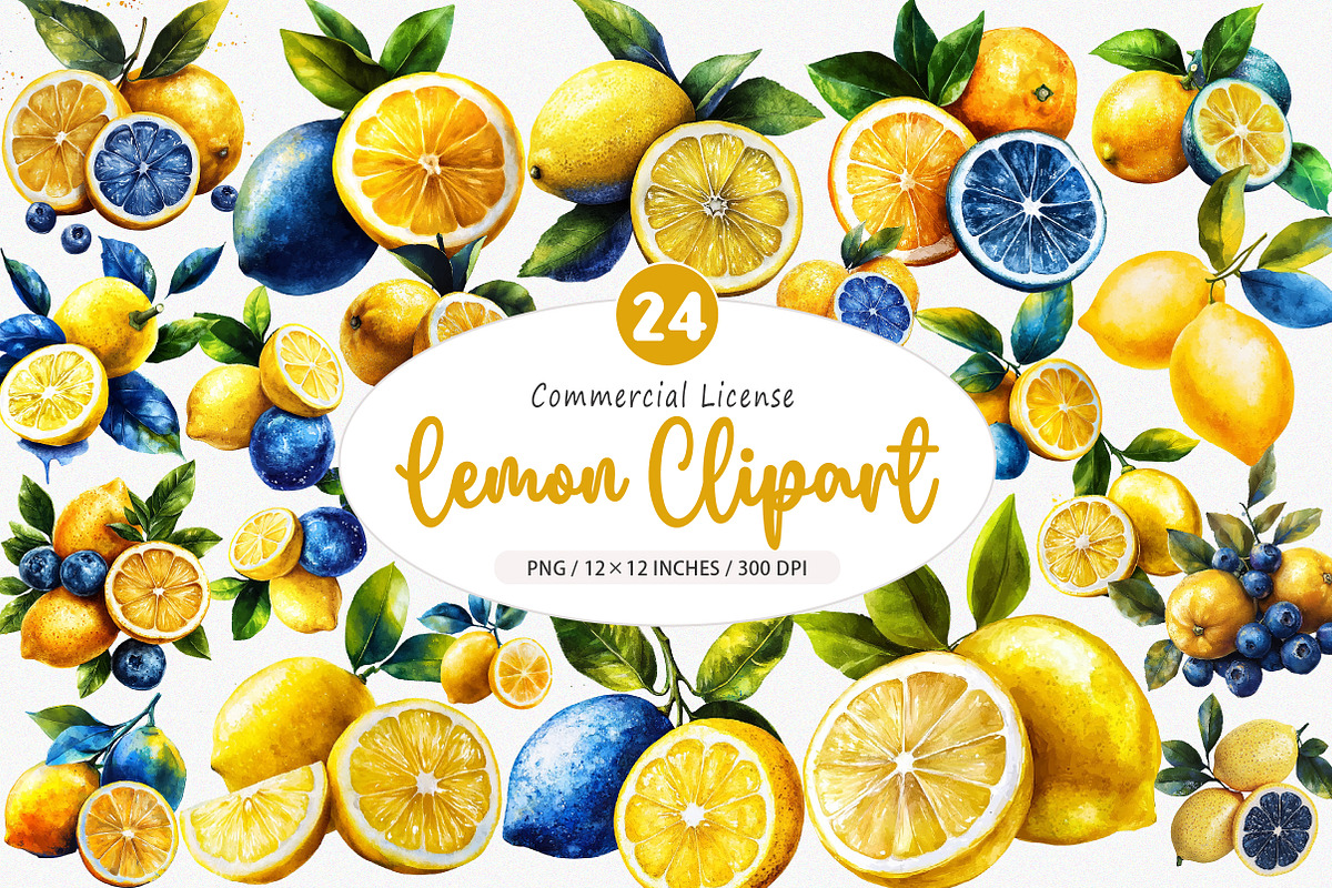 Yellow & Blue Lemon Sublimation PNG, an Illustration by SinaCreation (Photo 1 of 5)